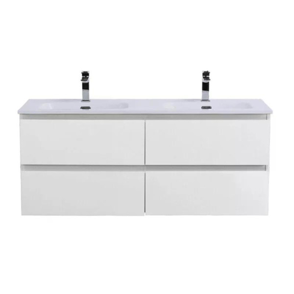 Тумба подвесная Cezares Kraft 1200x455x500 с фрезерованными ручками по всей длине фасада с четырьмя выкатными ящиками Bianco Opaco (KRAFT-1200-4C-SO-B