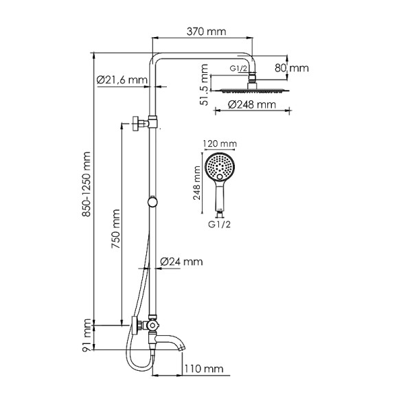 Душевая система WasserKRAFT золотой (A188.208.207.PG Thermo)