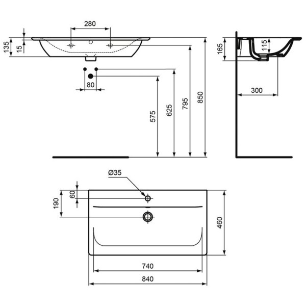 Раковина подвесная Ideal Standard Connect Air 840x460x165 (E027901)