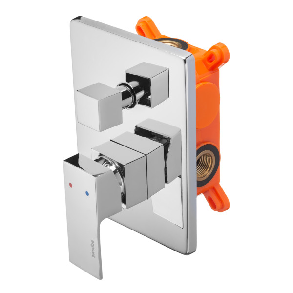 Смеситель для душа встраиваемый Swedbe Platta подключение на 2 выхода в монтажном боксе хром (5519)