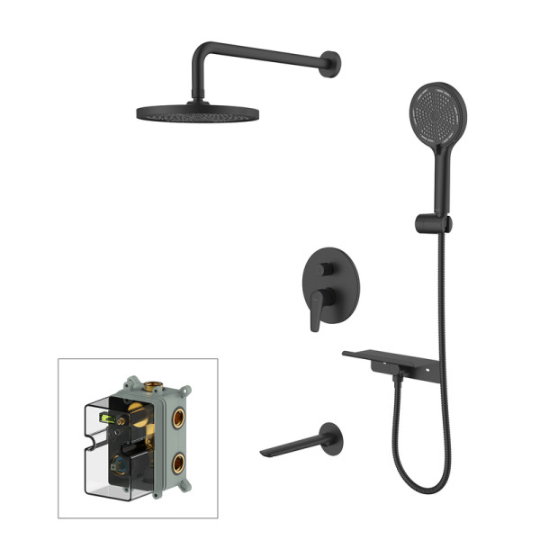 Душевая система скрытого монтажа Milardo Dale с тропическим душем ручным душем и изливом черный матовый (DALBL03M68)