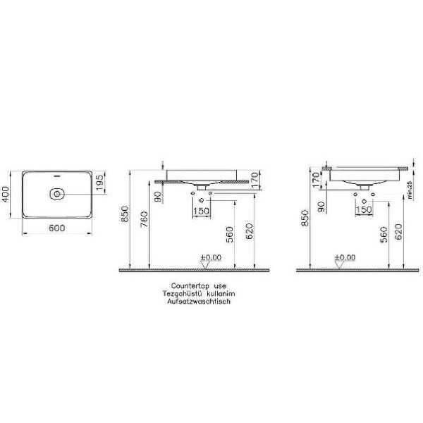 Раковина накладная Vitra Metropole 60*40 c переливом, с донным клапаном белая (7535B003-0673)