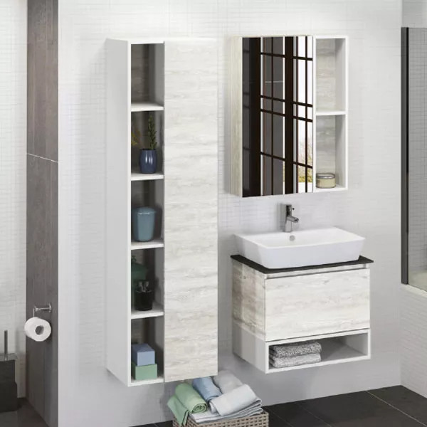 Шкаф зеркальный Comforty Прага 600x140x800 дуб белый (00004147599)