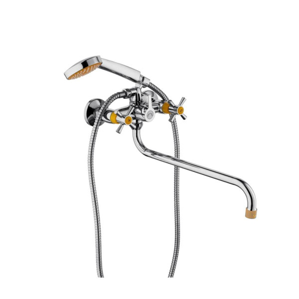 Смеситель для ванны и душа Plstart с душевым комплектом хром/желтый (PL2218-9)
