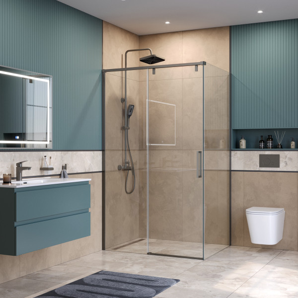Душевой уголок BelBagno Soft Close-1 120x100x200 стекло прозрачное, профиль оружейная сталь матовая (SOFT_CLOSE-1-AH-1-120/100-C-GM)