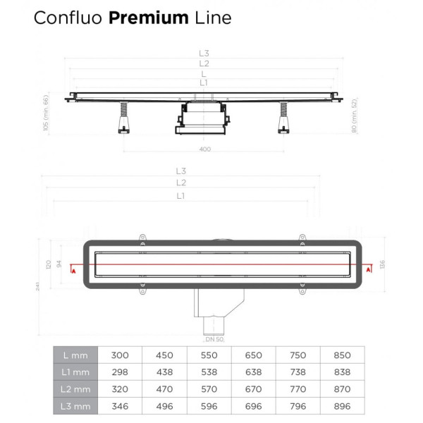 Душевой лоток Pestan Confluo Premium Line 450 Black Glass  хром матовый/черое стекло глянец, рамка хром (13000291)