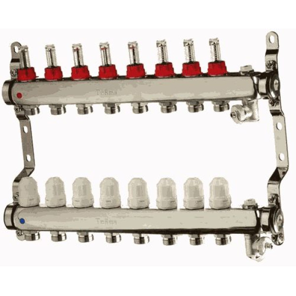 Коллекторная группа 8 отводов 1"*3/4"(18)EK с расходомерами TeRma (нерж.ст) (14108)