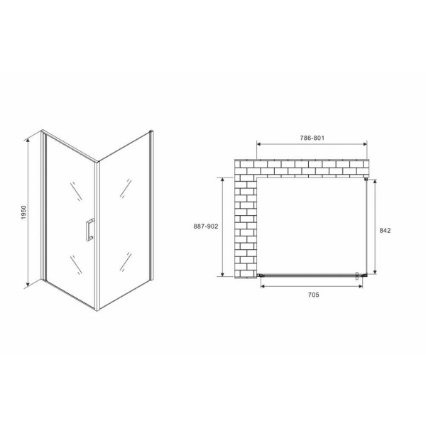 Душевой уголок Abber Sonnenstrand 90x80 стекло прозрачное, профиль профиль хром (AG04080-S90)