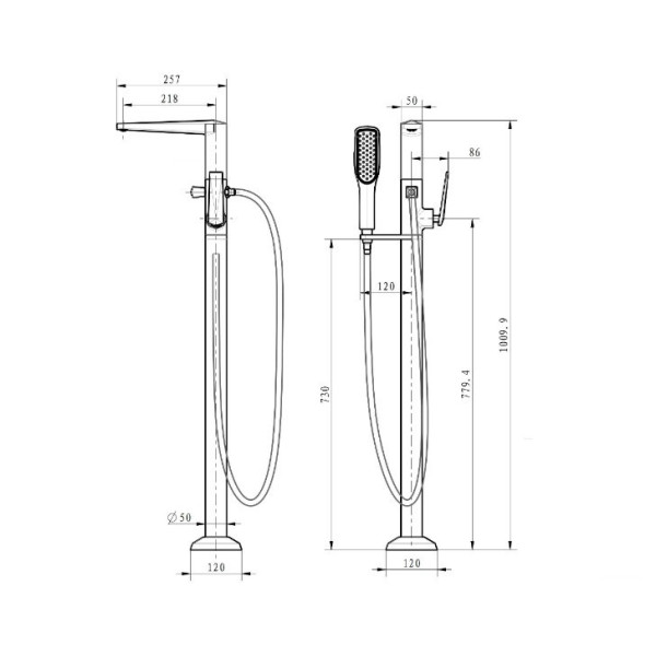Смеситель напольный Boheme Venturo черный с душевым комплектом (389-B)