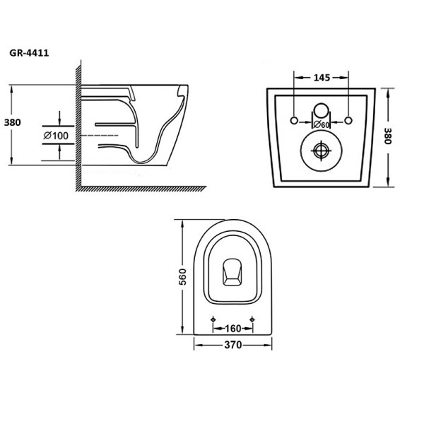 Унитаз подвесной Grossman 560*370*380 горизонтальный, белый (GR-4411S)