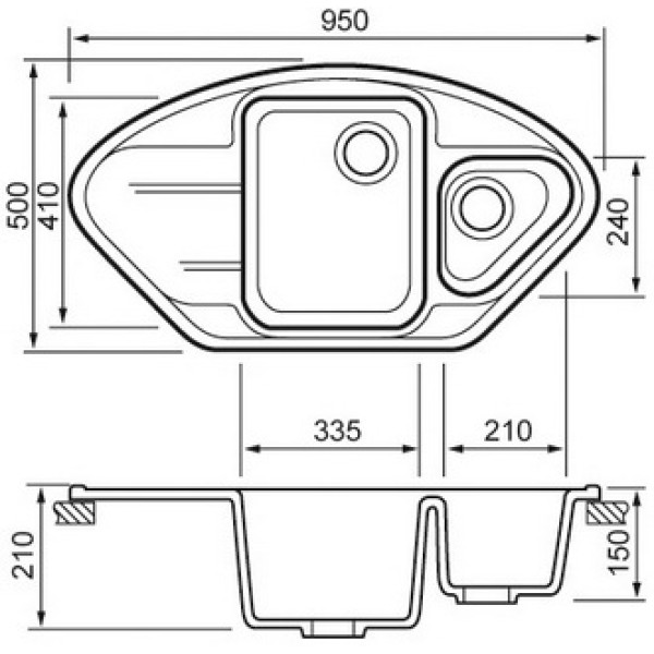 Мойка для кухни врезная Braus 950х500х210 черная (ST04.111)