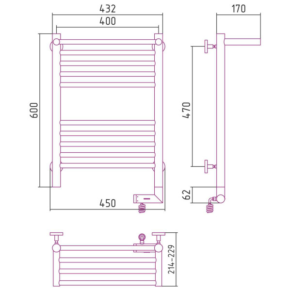 Полотенцесушитель электрический Сунержа Богема с полкой 2.0 600x400 МЭМ правый, хром (00-5207-6040)