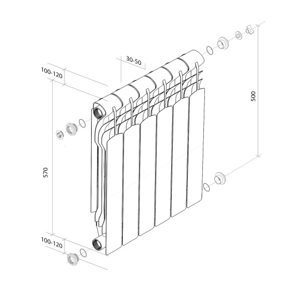 Радиатор биметаллический Royal Thermo Revolution Bimetall 500 (8 секций) (RTRB50008)