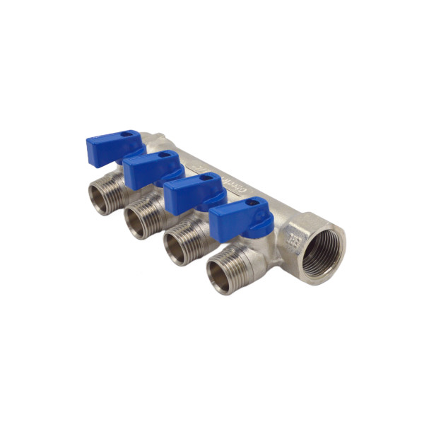 Коллектор 4 отвода с шар. клапанами 3/4х1/2"(16) Okseler (никель) (oks00403)