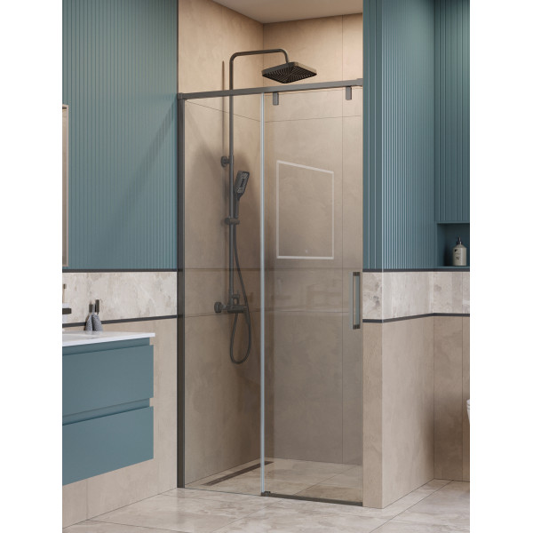 Душевая дверь BelBagno Soft Close-1 100x200 стекло прозрачное, профиль оружейная сталь матовая (SOFT_CLOSE-1-BF-1-100-C-GM)
