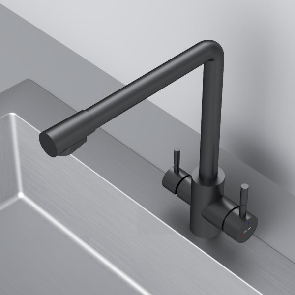 Смеситель для кухни AM.PM X-Joy S с L-изливом с каналом для питьевой воды черный (F85B05722)