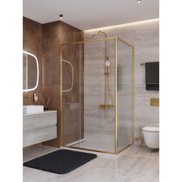 Душевой уголок Cezares Lux 120x90x195 стекло прозрачное, профиль брашированное золото (LUX-AH-FS-11-120/90-C-BORO)