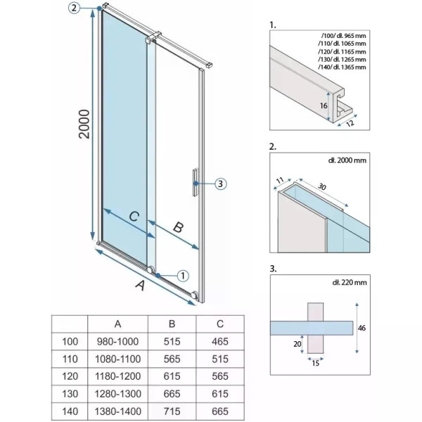 Душевая дверь Rea Montana 120x200 gold Mat стекло прозрачное, профиль матовое золото (REA-K2508)