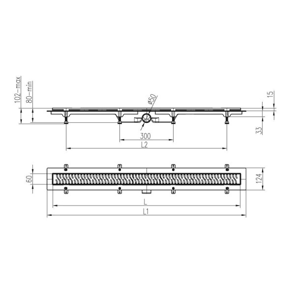 Лоток душевой 1050 мм. MCH Chudej Medium (решетка нерж. сталь глянцевая, боковой слив D 50) CH1050/50M Лоток душевой 1050 мм. MCH Chudej Medium (решетка нерж. сталь глянцевая, боковой слив D 50) CH1050/50M