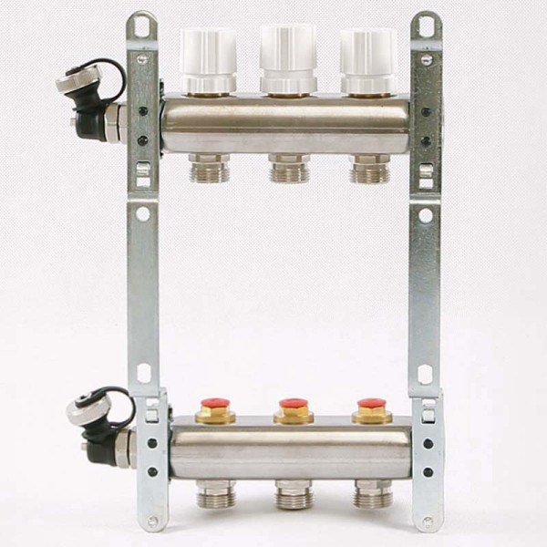 Коллекторная группа Uni-Fitt 3 отвода 1"х3/4" с балансировочными и термостатическими вентилями нерж. сталь
