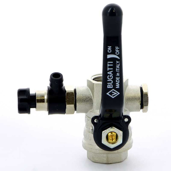 Кран Bugatti 1/2" шаровый с воздухоотводчиком Oregon 330 (черная ручка) (03300019)