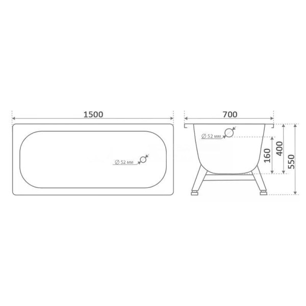 Ванна стальная ВИЗ Tevro 150x70 форма Сома с каркасом ОР-01207 (Т-52902)