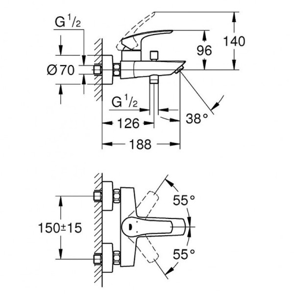 Смеситель для ванны и душа Grohe Eurosmart хром (33300003)