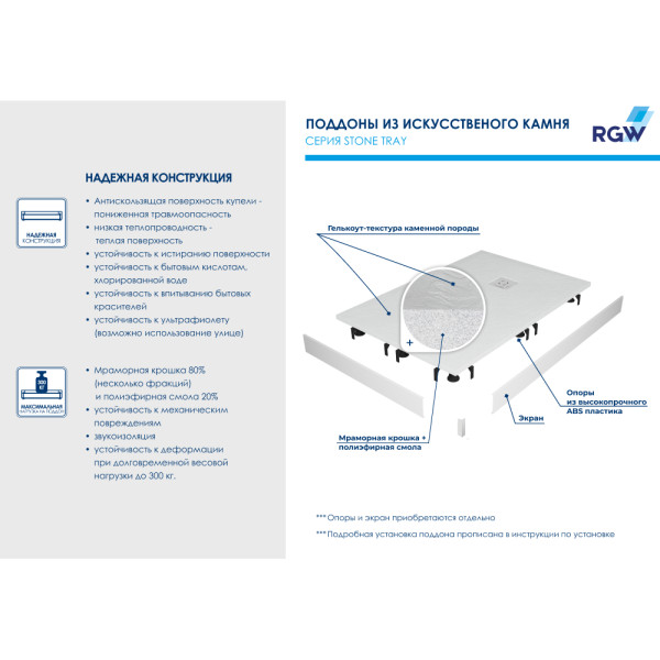 Душевой поддон RGW Stone Tray ST-W 80x160 белый (16152816-01) Душевой поддон RGW Stone Tray ST-W 80x160 белый (16152816-01)