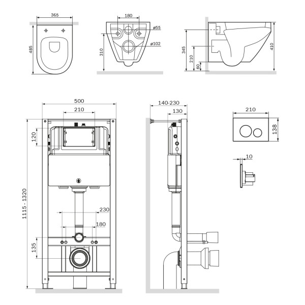 Инсталляция AM.PM с клавишей Pro L чёрн матовый с подвесным унитазом Spirit V2.0 FlashClean черный матовый с сиденьем soft-close (IS49038.701700MB)