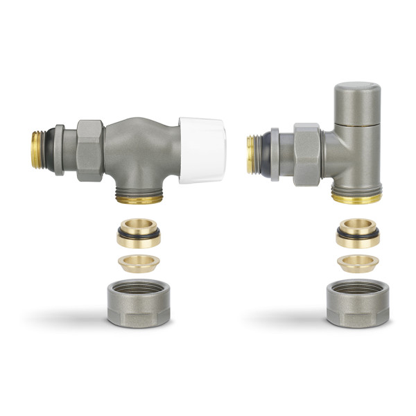 Комплект радиаторных клапанов угловой (осевой) 1/2"х3/4"(18)ЕК Varmega №3 (серый) (VMDV12-310415)