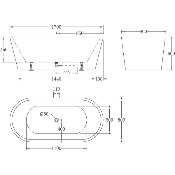 Ванна акриловая BelBagno 170x80 черная (BB71-170-NERO-W0)