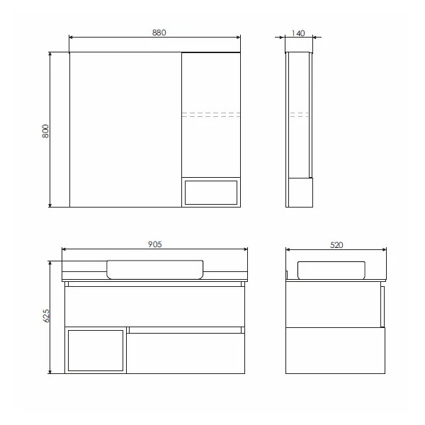 Шкаф зеркальный Comforty Прага 900x140x800 дуб белый (00004136263)