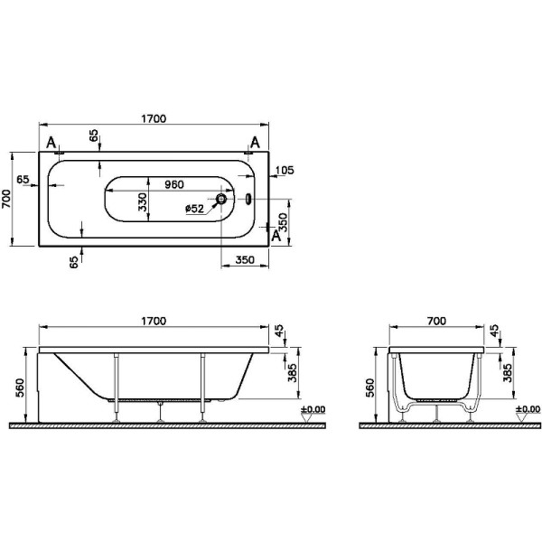 Ванна акриловая Vitra Optimum Neo 170x70 белая (64530001000)