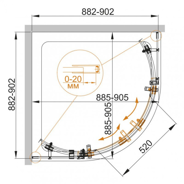Душевой уголок Cezares Stylus-M 90x90x195 стекло прозрачное, профиль хром (STYLUS-O-M-R-2-90-C-Cr)