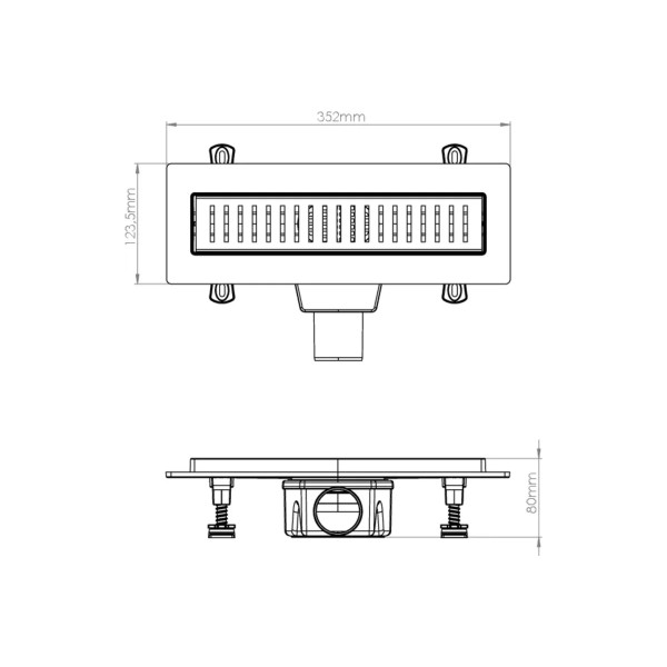 Лоток душевой 300 мм. Nova (боковой слив 360° D50, сухой затвор, решетка из нерж.ст / полоска вертикальная) (5630.005)