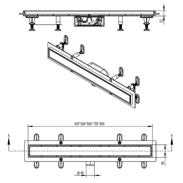Душевой лоток горизонтальный Azario 500 D40(50) с металлической решеткой хром