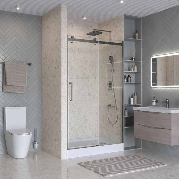 Душевая дверь BelBagno Marino 130x195 стекло прозрачное, профиль оружейная сталь матовая (MARINO-2-BF-1-130-C-GM)