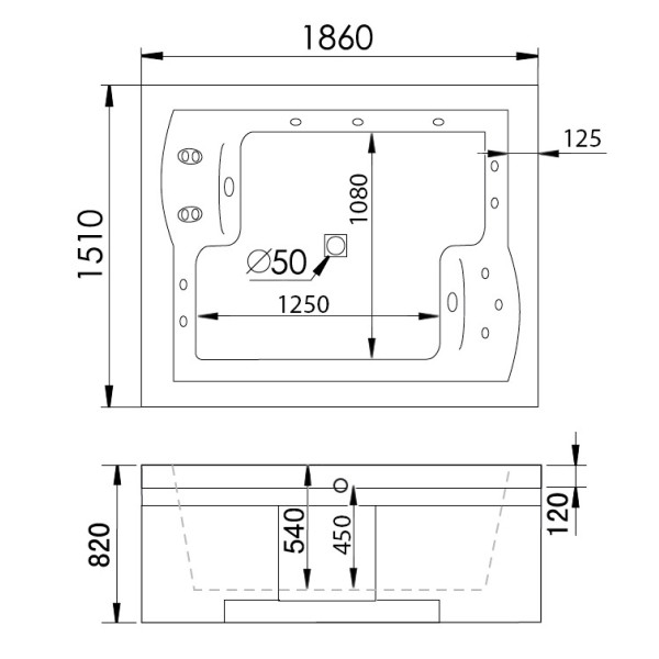 Ванна гидромассажная Gemy G9052 II B L 1860х1510х820 L 