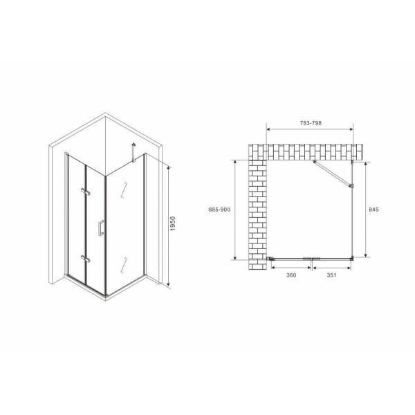 Душевой уголок Abber Zart 90x80 стекло прозрачное, профиль профиль хром (AG08080P-S91)