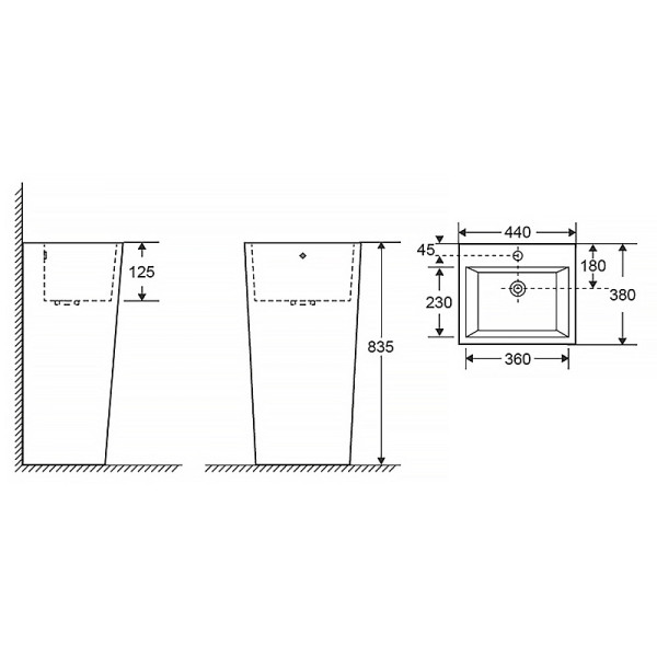 Раковина напольная Azario 440x38x83,5 белая (AZ-303) Раковина напольная Azario 440x38x83,5 белая (AZ-303)