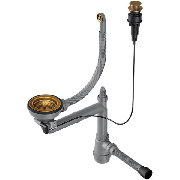 Сифон для мойки Omoikiri с клапаном- автоматом для одночашевых моек с круглым переливомWK-1CL-R-AB022-A античная латунь (4957092)