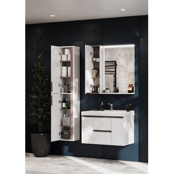 Шкаф зеркальный Aquaton Рене 80 Белый/Грецкий орех (1A222502NRC80)