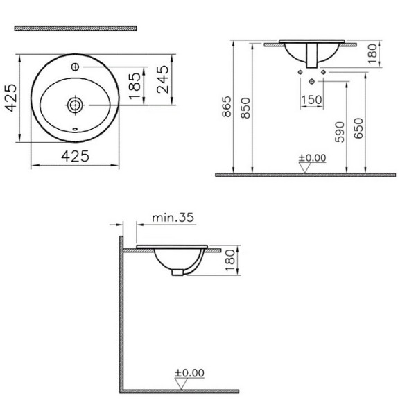 Раковина встраиваемая Vitra S20 42х42 (5466B003-0001)