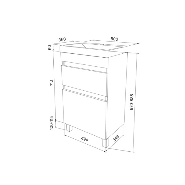 Тумба с умывальником напольная с ящиками Iddis 50x34,3 белая (ZOD5CBFi95K)