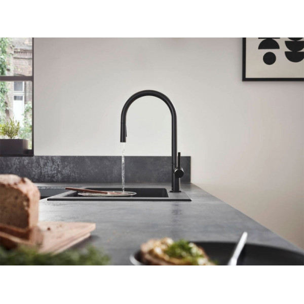 Смеситель для кухни Hansgrohe M54 Talis 210 с выдвижным изливом черный (72802670)