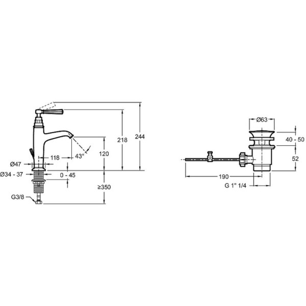 Смеситель для раковины Jacob Delafon Cleo 1889 с донным клапаном золотой (E24307-BGG)