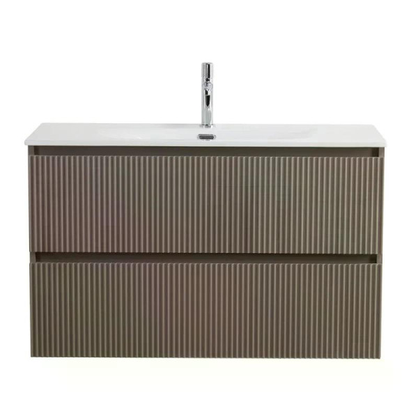 Тумба подвесная Cezares Uno 1200x455x608 с фрезерованными ручками по всей длине фасада с двумя выкатными ящиками бежевый матовый (UNO-1200-2C-SO-СO)