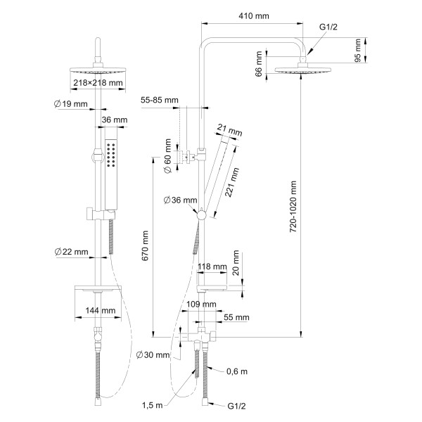 Душевой гарнитур Swedbe Calypso хром (5067)