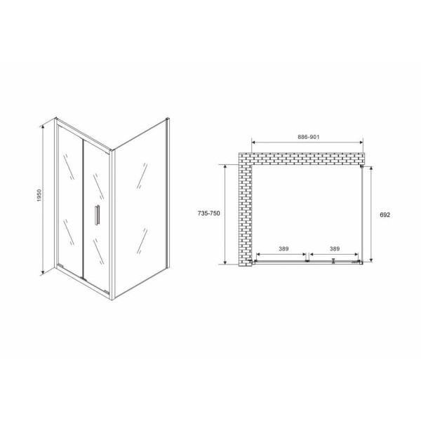 Душевой уголок Abber Sonnenstrand 75x90 стекло прозрачное, профиль профиль хром (AG07090-S75)