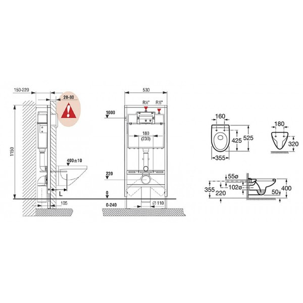 Комплект инсталляция с унитазом Roca Victoria с кнопкой и сиденьем (893100000)